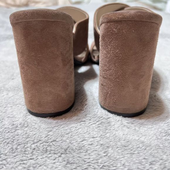 Cole Haan Suede Gabby Sandal Heeled Mules Womens 8.5 Mocha Mousse Nude Open Toe - Picture 2 of 11